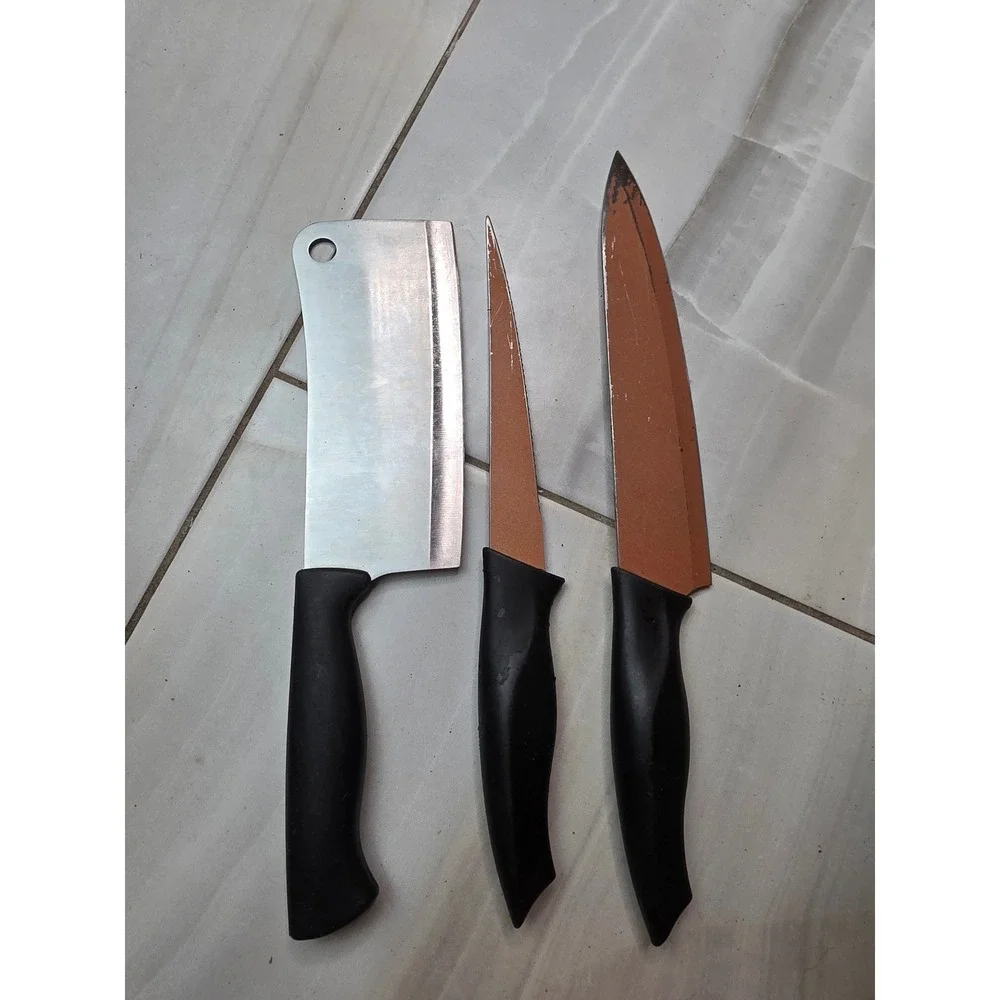 Farberware Cleaver and Copper Chef Knife Set‎ 3 Piece Mixed Kitchen Cutlery A4